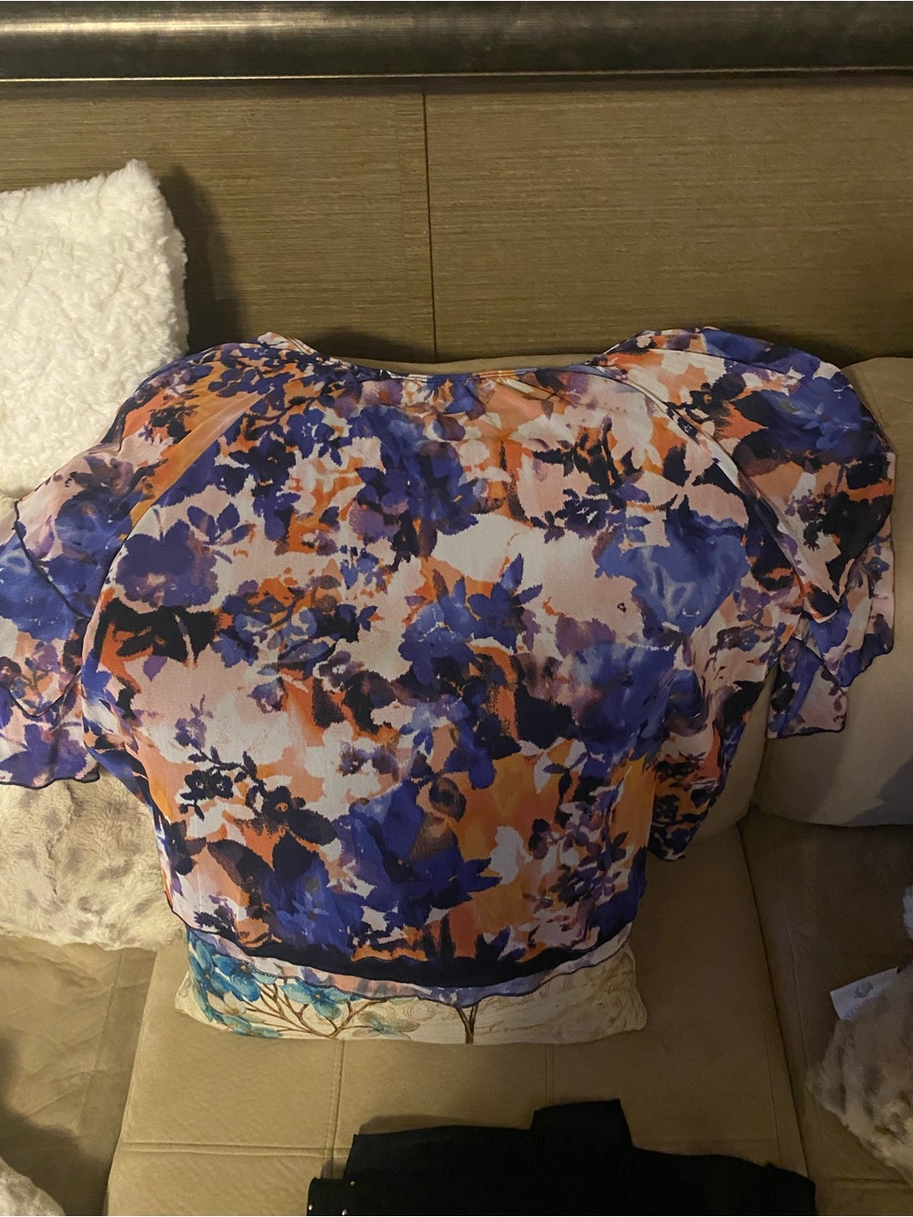 PerSeption Concept Blue & Orange Floral Ruffled Sleeve Blouse - Picture 2 of 4